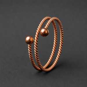 Brazalete Espiral Antiguo de Cobre Puro Hecho a Mano, Joyería Clásica de Cobre Sólido con Extremo de Bola y Cuerda Trenzada para Hombres y Mujeres - Product Image 3