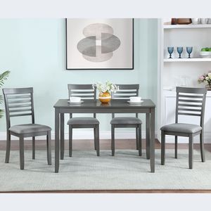 Juego de Comedor Moderno de 5 Piezas, Mesa Rectangular de Madera con 4 Sillas Tapizadas en Gris para Cocina o Comedor - Product Image 2