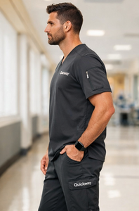 Tunique médicale unisexe bordeaux à col en V, vêtement de travail hospitalier, personnalisable avec broderie, pour hommes et femmes - Product Image 3