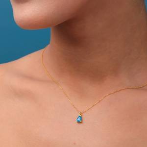 Collier en argent sterling 925 plaqué or avec pendentif en topaze bleue et gros diamant, bijoux fins pour femmes, vente en gros - Product Image 2