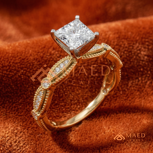 แหวนเพชรจำลองทรงปรินเซสคัทเคลือบทอง 14K หรูหรา |   แหวนหมั้นลายฉลุสไตล์โบราณ |   เครื่องประดับเจ้าสาวชั้นดี - Product Image 2