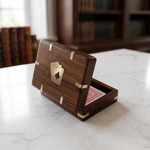 Boîte de rangement pour cartes à jouer en bois, boîte de rangement pour poker avec incrustation en laiton de luxe, logo personnalisé, support décoratif traditionnel - Product Image 4