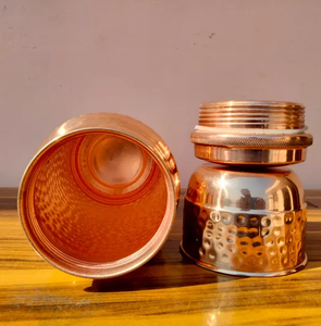 Bouteille d'eau classique en cuivre pur, écologique, martelée à la main, surface à motif alvéolé, avec bouchon en verre intégré, sans joint, anti-fuite - Product Image 4