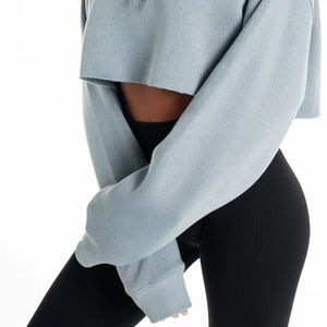 Haut court à capuche en coton personnalisé pour femme, manches longues, broderie, molleton épais, automne/printemps - Product Image 2