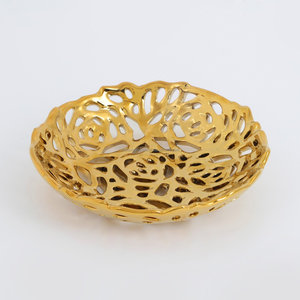 ชามเสิร์ฟผลไม้และลูกอมอลูมิเนียมเคลือบเงาสีทองและสีเงินแบบหรูหราทำจากโลหะขัดเงาสำหรับงานแต่งงานกลางโต๊ะและตกแต่ง - Product Image 1