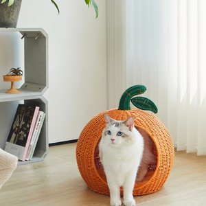 New Hot Product Orange Shape Luxury Rattan Cat Villa <b>Nest</b> Wooden <b>Bed</b> Pet Furniture Sustainable <b>Beds</b> House for Cats - Product Image 4