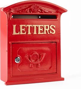 Buzón de Pared Vintage Rojo de Hierro con Letras Decorativas, Cerradura de Latón, Acceso Frontal, Resistente al Óxido, Acabado con Recubrimiento en Polvo Impermeable - Product Image 1