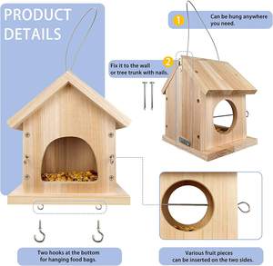 Comedero de Madera para Pájaros, Casa para Pájaros Pequeños con Diseño Colgante para Decoración de Jardín y Patio Exterior, Platos y Comederos para Mascotas - Product Image 4
