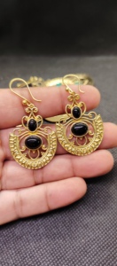 Pendientes de Aro de Latón con Piedra Natural para Mujer |   Pendientes de Ónix Negro con Cuentas y Baño de Oro, Pendientes de Piedras Preciosas Multicolores - Product Image 6