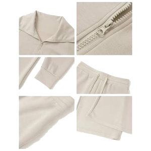 Ensemble de survêtement 2-en-1 pour femme, couleur unie personnalisable, manches longues, col montant, coupe ample, décontracté, respirant, en viscose, pour l'été - Product Image 4