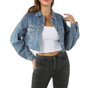 Women's Light Blue <b>Cropped</b> <b>Denim</b> <b>Jacket</b> Raw Hem Button Closure Long Sleeve Oversized Casual Fashion Jean <b>Jacket</b> Spring Autumn We - Product Image 4