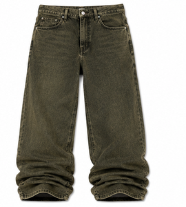 Jean en denim décontracté pour homme, taille haute, coupe droite, ample, couleur unie - Product Image 2