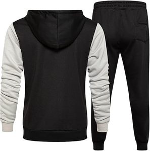Survêtement unisexe bordeaux avec sweat à capuche zippé et pantalon assorti, design color block, tenue décontractée pour l'automne, en polyester et coton - Product Image 4