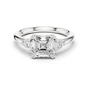 Anillo de diamantes cultivados en laboratorio con corte Asscher y Trillion de diseño único en oro blanco de 14K, fabricante y proveedor mayorista de joyería fina OEM. - Product Image 1