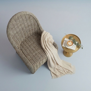 Handwoven Scandinavian Linen Upholstered Rattan <b>Dining</b> Chair Elegant Outdoor Wicker <b>Armchair</b> High Back Accent Cafe Garden - Product Image 5