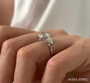 Anillo de compromiso de lujo con diamante cultivado en laboratorio de 1 quilate, oro macizo de 10K, 14K, 18K, anillo de boda clásico para mujer - Product Image 3