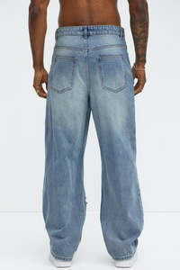 Jeans de Mezclilla para Hombre, Corte Recto, Desgastados y Rotos, Cintura Media, Ajuste Holgado, Estilo Casual, Color Azul, Estilo Primavera - Product Image 3