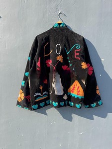 Premium Handcrafted Black Velvet <b>Jacket</b> Multi Color Floral Embroidery and Bohemian Style Statement Wear for Women - Product Image 2