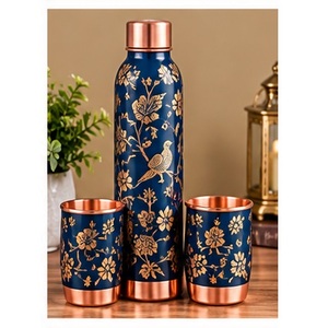 Handmade Copper <b>Water</b> <b>Bottle</b> Set with Floral Design Portable Drinkware for Travel and <b>Daily</b> Use - Product Image 1