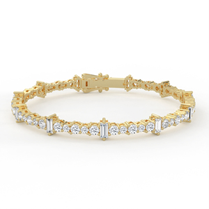 Sofisticada pulsera de tenis con diamantes de corte redondo y baguette alternados, en oro de 14k y 18k, con diseño de eslabones rítmicos. - Product Image 2
