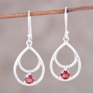 925 Sterling Silver Double Teardrop <b>Garnet</b> Dangle <b>Earrings</b> Handmade Natural Gemstone Fashion <b>Earrings</b> January Birthstone Jewelry - Product Image 6