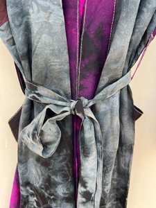 Kimono largo de Sari de seda crepé reciclado para mujer, Kimono largo indio hecho a mano con tinte de corbata - Product Image 2