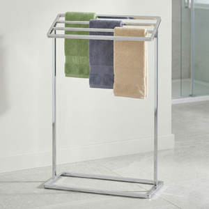 Freestanding Chrome Steel Towel Rack 3 Bars Minimalist Modern Movable Bathroom Towel Holder Home <b>Storage</b> - Product Image 2