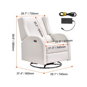 Poltrona Reclinabile Girevole con Porta USB, Capacità 250 Libbre, Reclinazione Elettrica con Funzione Lay Flat, Rivestimento in Poliestere Surf - Product Image 2