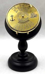 Antique Brass Nautical Desk Compass <b>Calendar</b> Vintage Maritime Table Decor with Wooden Stand - Product Image 2