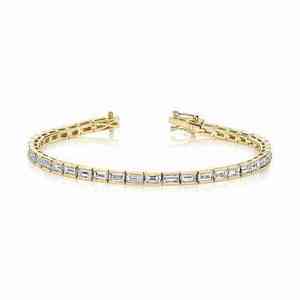 Classic Baguette Cut Diamond Tennis Bracelet Channel Setting Geometric Style 18K <b>Solid</b> <b>Gold</b> Unisex Everyday Wear - Product Image 3