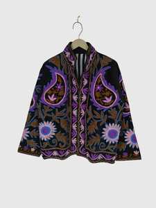 <b>Women's</b> Black <b>Velvet</b> Embroidered Jacket Boho Paisley Stand Collar Batwing Sleeve <b>Coat</b> Autumn Outerwear <b>Women</b> Paisley Jacket - Product Image 5