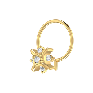 Piercing de Nariz Étnico para Mujer, Diseño de Pétalos Curvos en Oro de 14K, Corte Brillante Redondo de 0.055ct - Product Image 4