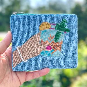 Monedero de algodón con cuentas hechas a mano TIMELESS CRAFT, diseño de cóctel azul, bordado con cuentas de semillas personalizado, diseño moderno Uttar - Product Image 1