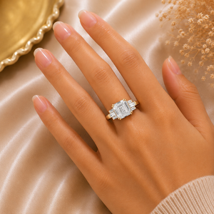 <b>Emerald</b> Cut Lab Grown Diamond <b>Ring</b> 925 <b>Silver</b> 9kt, 14kt, 18kt Gold Diamond <b>Rings</b> for Women's Engagement <b>Ring</b> - Product Image 2