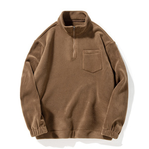 Sudadera Unisex de Forro Polar con Cierre de Cremallera, Color Negro Sólido, Cuello Redondo, Corte Holgado, Informal, para Invierno, Transpirable, con Bolsillos, Algodón 400g - Product Image 5