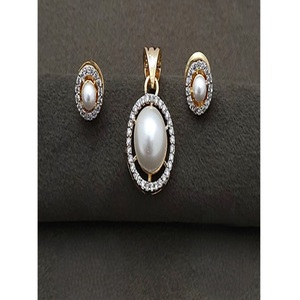 Exquisite Premium Quality Gold White Finish Designer Pendant Necklace <b>Set</b> with Earrings for Wedding Party Women Wear Collection - Product Image 1