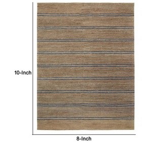Tapis de salon rectangulaire en jute rayé, tissage plat, écologique, motif marron et bleu, à poils fins - Product Image 4