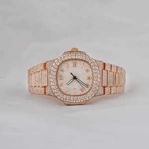 Montre Hip Hop en Moissanite Argentée la Plus Vendue avec Cadran Rond Entièrement Sertie de Diamants – Nouvelle Tendance d'Inde, Mouvement Automatique, Montre Diamantée - Product Image 1