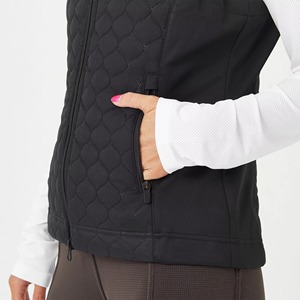 Chaleco acolchado para mujer, sin mangas, cintura alta, largo completo, color negro sólido, con cierre de cremallera y bolsillos - Product Image 6