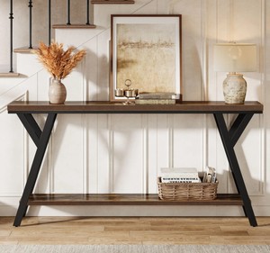 Mesa Consola Moderna de Madera con Base de Metal, Estante de Almacenamiento, Diseño Industrial, Mueble para Sala de Estar, Decoración para Entrada - Product Image 2