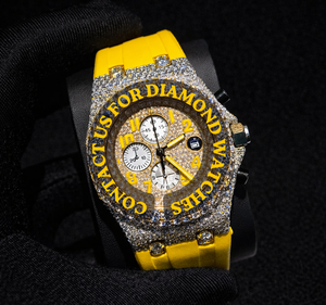Nouvelle Arrivée Montre Chronographe Demi-Sertie de Moissanite avec Bracelet en Caoutchouc Jaune Cadran Analogique Bijou de Mode Personnalisé pour Homme - Product Image 5