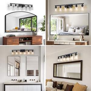 Modern 6-Light 37\" <b>Bathroom</b> Vanity Light Fixture <b>Black</b> Finish Clear Glass Shades Dressing Area Lighting (Bulbs Not Included) - Product Image 4