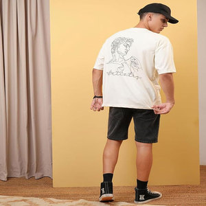 เสื้อยืดผ้าฝ้าย100% สำหรับผู้ชายโอเวอร์ไซส์ผ้าคอตตอนน้ำหนักมาก260กรัมเปิดไหล่ทรงหลวม - Product Image 3