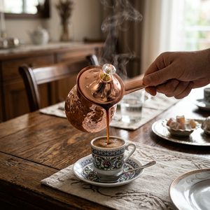 หม้อกาแฟตุรกีทรงเหลี่ยมแบบโมเดิร์น ทำจากทองแดง พร้อมฝาคริสตัล หูจับโลหะแบบเฉียง สำหรับเตาแก๊ส ยี่ห้อ Cezve Briki จากซัพพลายเออร์ - Product Image 3