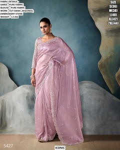 Sari Aurora Splash en tissu pur traditionnel, infroissable et absorbant l'humidité pour femmes - occasions de mariage/fêtes - Product Image 5