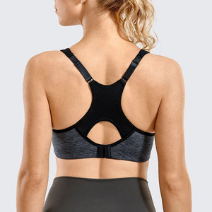 Women's High Support Sports Bra Black Gray Striped Workout <b>Running</b> Fitness Bra with Wide Straps and <b>Padded</b> Cups - Product Image 3