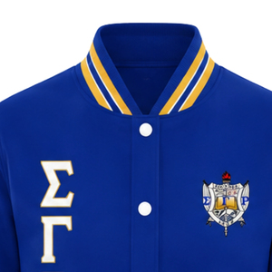 Chaqueta de satén Sigma Gamma Rho para mujer con cuello y puños acanalados, cierre frontal con cremallera, ropa de hermandad griega, moda casual, OEM ODM al por mayor - Product Image 5