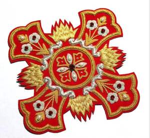 Patch brodé en or rouge, fait main, à coudre, applique en tissu, ornement décoratif - Product Image 3