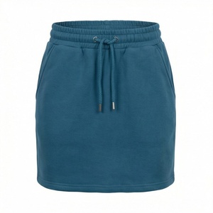 Jupe mini élastique pour femme, couleur unie, cordon de serrage, décontractée, en coton tricoté et élasthanne, coupe droite, toutes saisons - Product Image 1