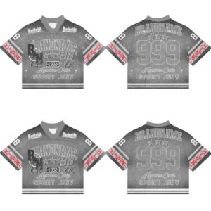 Camiseta de fútbol americano para hombre de tela premium, estilo streetwear personalizado, corte holgado y corto, con diseño de logotipo bordado impreso y malla. - Product Image 3